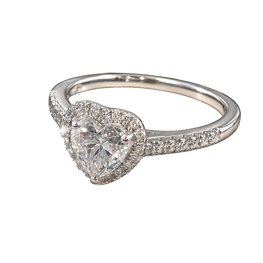 Moissanite 1.0ct Heart Halo Ring 925 Silver Pave Band Engagement Certified sz 9
